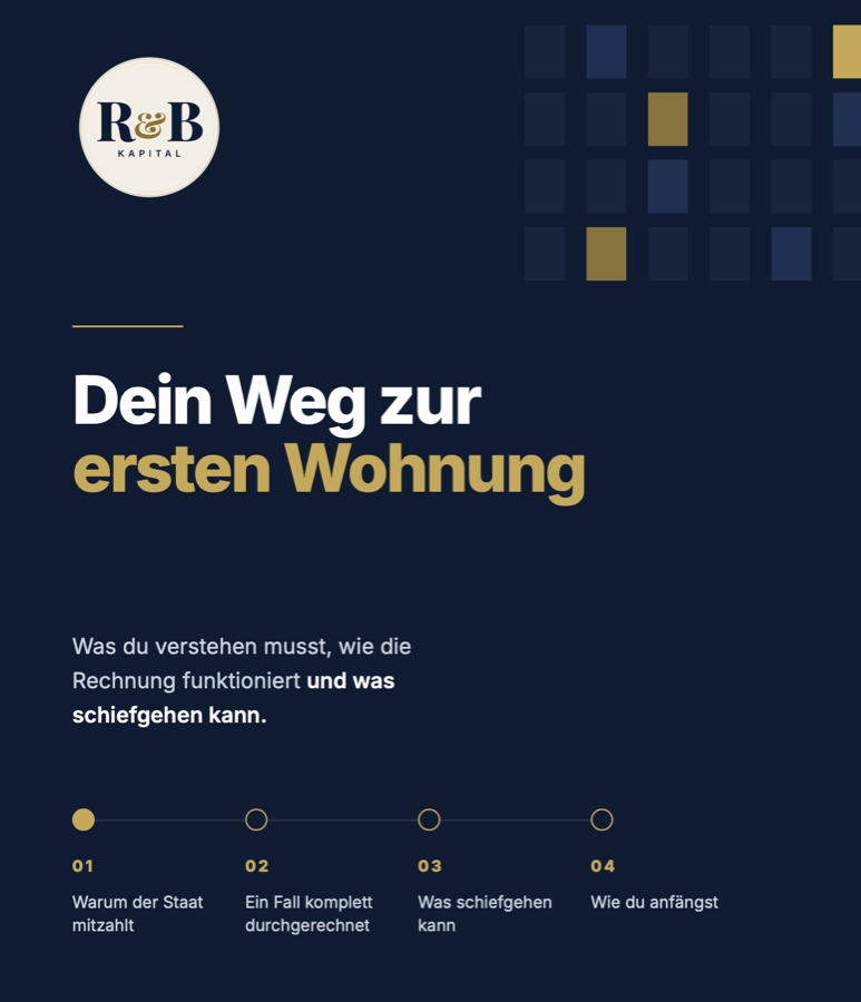 E-Book-Cover: Dein Weg zur ersten Wohnung – R&B Kapital